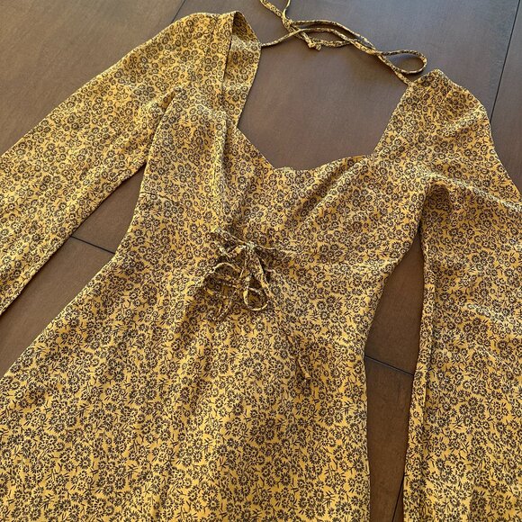 (SOLD) Reformation Floral Brown / Gold Long sleeve mini dress (US 2) - Picture 6 of 9